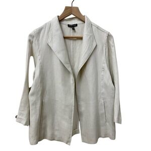 Eileen Fisher Blazer Medium Cream Linen Blend Open Front Italian Fabric‎ Jacket